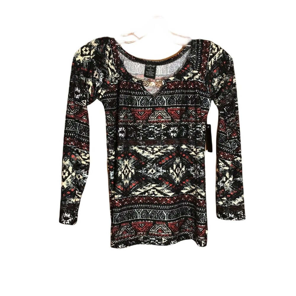 Linda Michael Women's Size Small Top Long Sleeve Patterned Black New With Tags